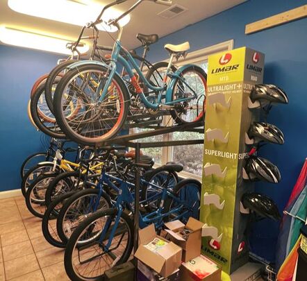 various bicycles on sales rack